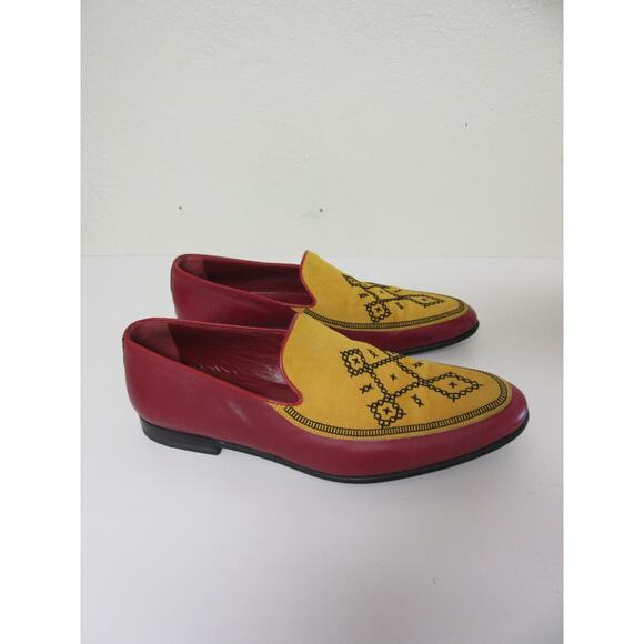 MANOLO BLAHNIK Rare Bold Color Block Geometric Embroidery 10 Slip On Loafers main image 13